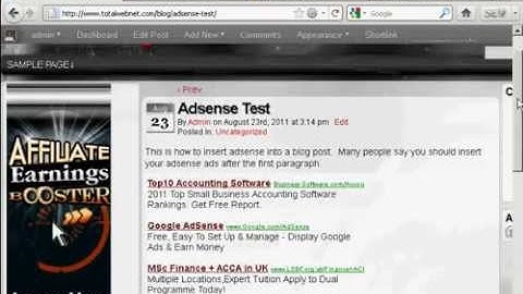 Wordpress Tutors - Place an Adsense Ad In Your Blog Post