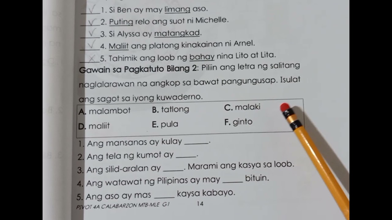 Salitang Naglalarawan Na Angkop Sa Bawat Pangungusap Piliin Ang Letra