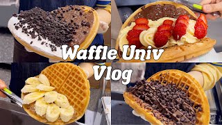 4k•sub) Waffle cafe with delicious waffles and drinks 🧇🧋😋/cafevlog/part-time job Vlog/waffle making