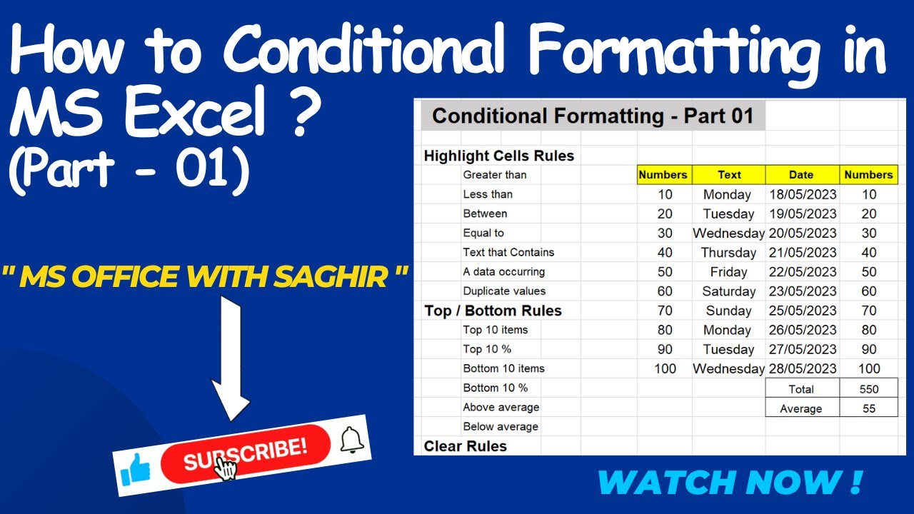 Lesson no. 16 - Conditional Formatting in MS Excel ? PART - 01 - YouTube