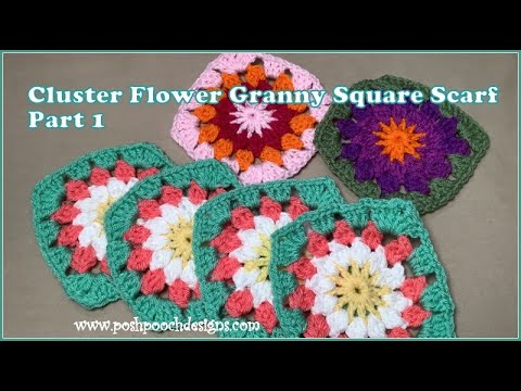 Cluster Flower Granny Square Scarf - Part 1  #crochet #crochetvid #crochetflower
