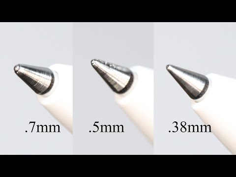 Pen writing tip size comparison with uniball one pens .7mm vs .5mm vs. .38mm