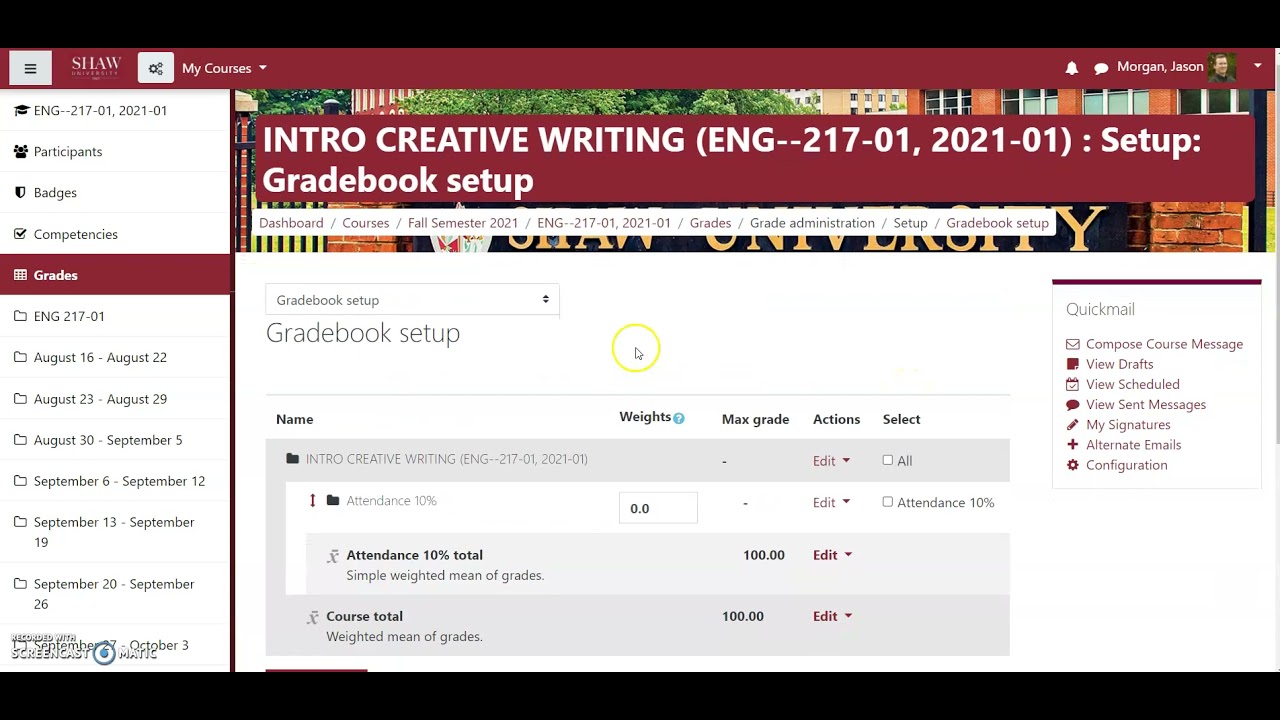 Setting up gradebook weighted grades Fall 2021 YouTube