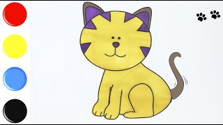Come disegnare Gatto | Come colorare imparare l&#39;inglese  | imparare i colori e gli animali