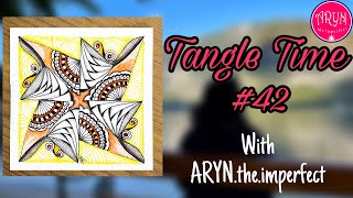Tangle time #42 | Draw with Aryn | Pattern  Moonpie & Betweed | Zentangle Inspired Art | water color