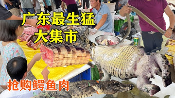 中国广东最生猛大集市，鳄鱼现宰现卖，女摊主徒手抓大蛇，大开眼界！，烧猪、乌龟、蠍子……食材新鲜应有尽有！