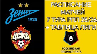 РАСПИСАНИЕ МАТЧЕЙ 7 ТУРА РПЛ 25/26 + ТАБЛИЦА ЛИГИ