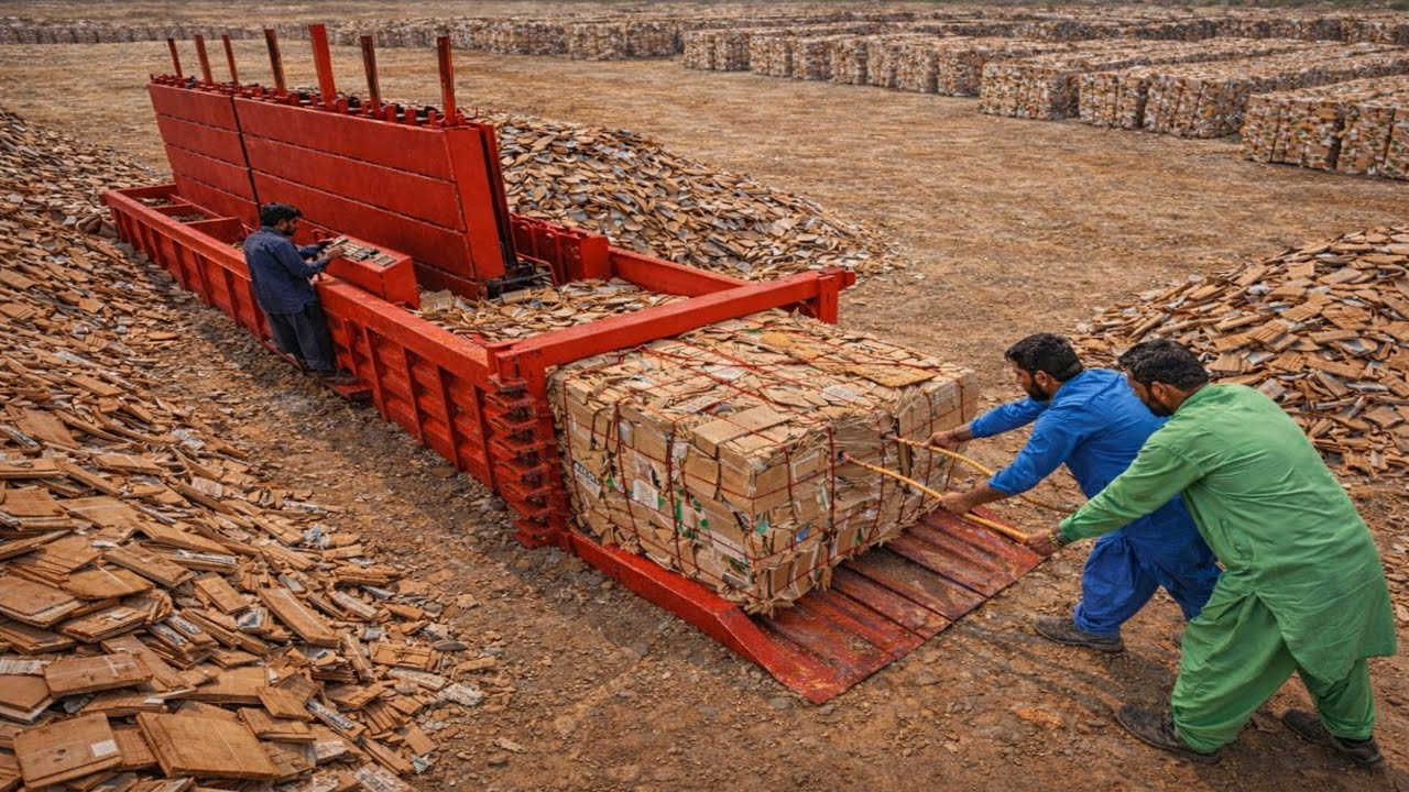 Amazing Cardboard Recycling Process | Baler Machine Making Huge Paper Bale 