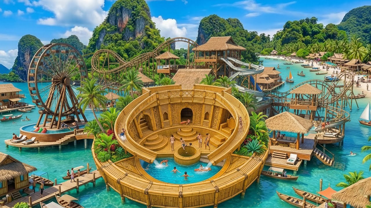 200 Days Building a Giant Wooden Amusement Park on the Ocean Using Primitive Tools