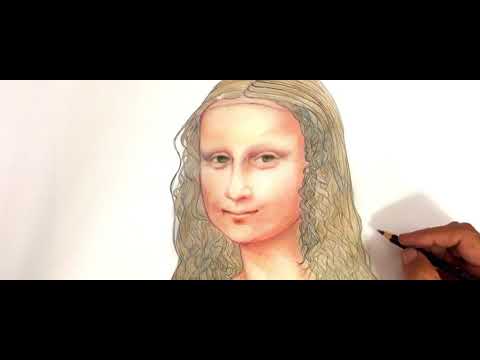 【色鉛筆畫】蒙娜麗莎的微笑，插畫版，色鉛筆彩色素描，色鉛筆插畫，臨摹達文西原畫，使用縮時攝影手繪教學，大王老師手繪色鉛筆插畫班招生中。