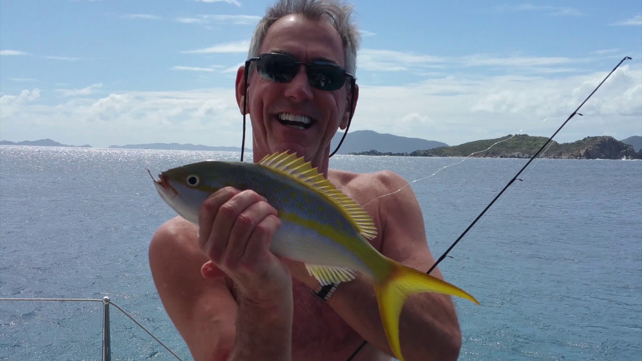 BVI Sailing- Catching Yellow Tail Snapper with a Delmonte Jig.  EP5