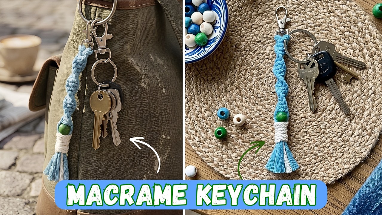 SIMPLE MACRAME KEYCHAIN WITH BEADS FOR BEGINNERS | Easy Macrame