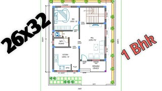 1 Bhk House Plan || 26X32 ghar ka naksha 🏡