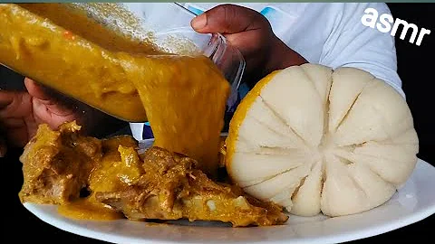 African food mukbang/ ogbono soup with fufu and Goat Meat/ eating sound