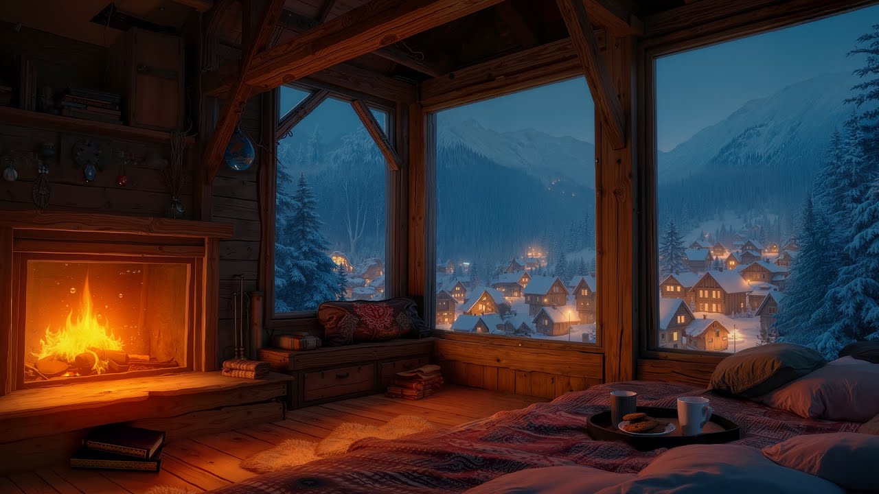 Frosty Howling Wind,  rackling Fireplace Ambiance and Winter Serenity | Deep Sleep, Study, Relax