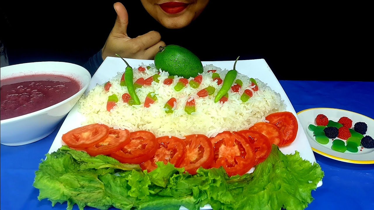 ASMR Eating Chili Mili Rice With Anardana Chatni, Raw Mango | Mukbang ...