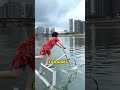 Auntie travels on water by bicycle