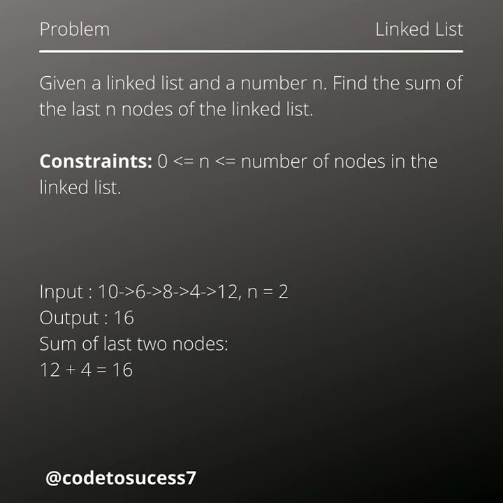 #shorts Find the sum of last n nodes of the given Linked List #learning ...