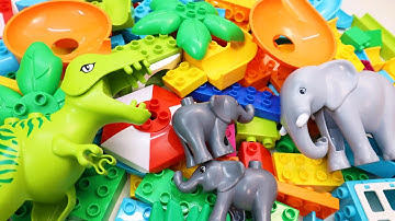 Satisfying Marble Run Building Blocks ASMR Jungle and Dinosaur Jaw