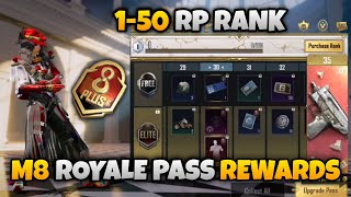 M8 ROYAL PASS 1 TO 50 RP RANK WISE REWARDS | MONTH 8 ROYALE PASS REWARDS FULL LEAKS, 50 RP OUTFIT 🔥