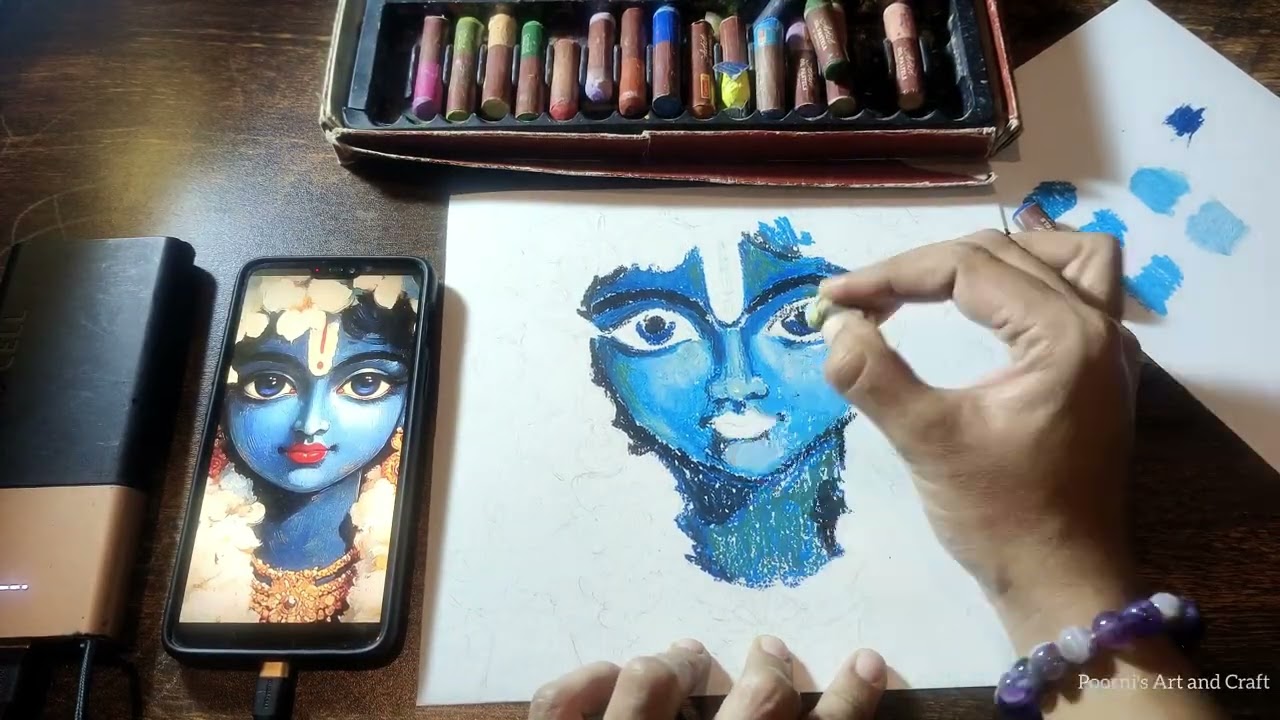 Part -1 Oil pastel krishna drawing | Krishna face details | Oil pastel 