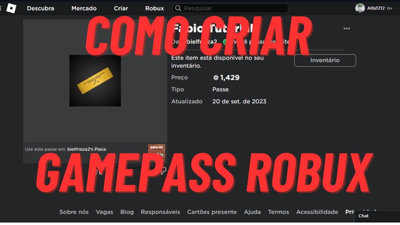 Como criar uma gamepass no roblox (passo a passo 2023) - YouTube