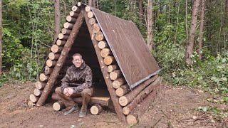 Storm Destroyed the Forest - Building a Bushcraft Shelter \& Camping 3 Days
