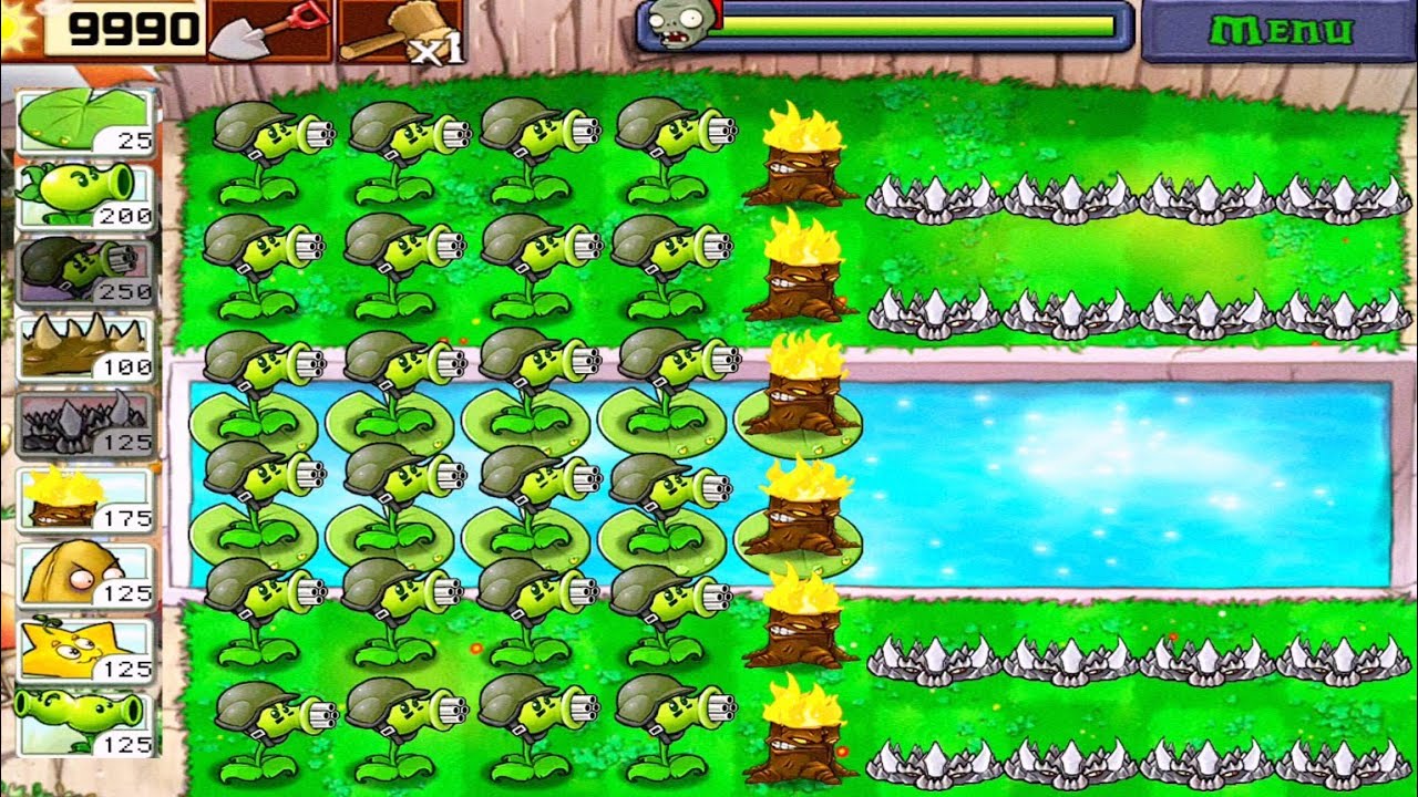 Plants vs Zombies • Gatling Pea + Spikerock vs All Zombies • Full Walkthrough HD [ 1080p ]