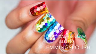 Vertical Rainbow Glitter Nails | LEMMINGSPOLISH