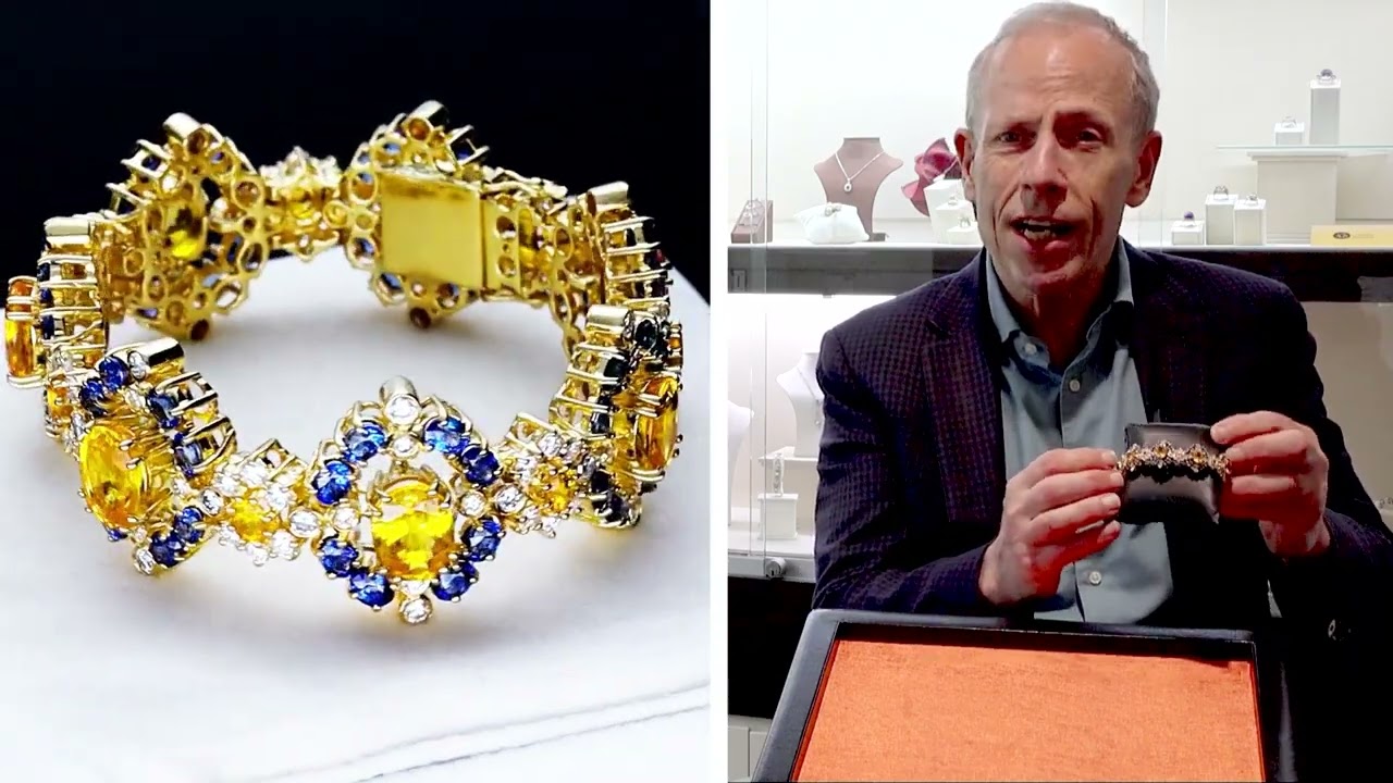 33.63ct Yellow and Blue Sapphire, 8.50ct Diamond and Yellow Gold Bracelet - Contemporary - C9723