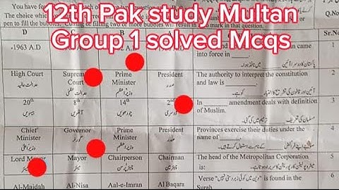 solved Mcqs 12th class pak study Multan board group 1 paper 2024 2nd year pak study paper 2024