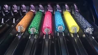 Roulette chip sorting machine for casinos, test run with many chips.