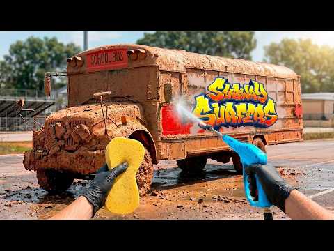First Wash of SUBWAY SURFERS' Abandoned BUS | Removing Dirt From Forgotten Jake's Bus