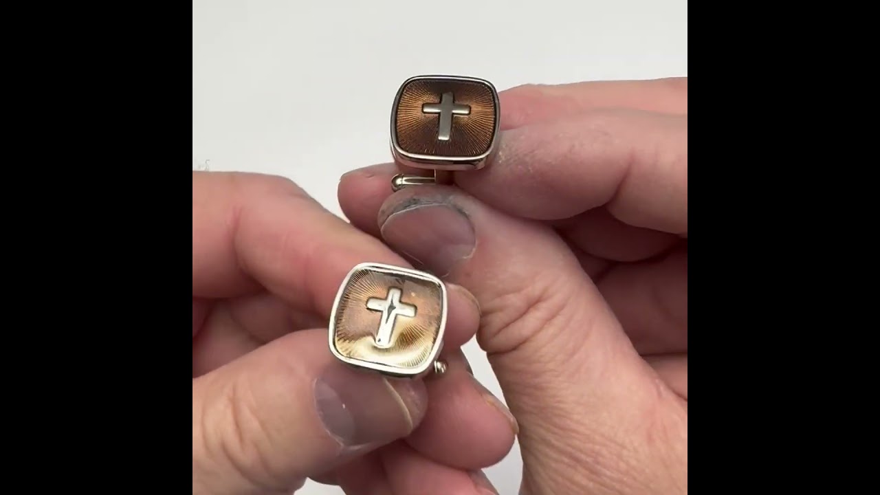 Amber Cross Cufflinks Silver Trim Cuff Links Religious Gift 