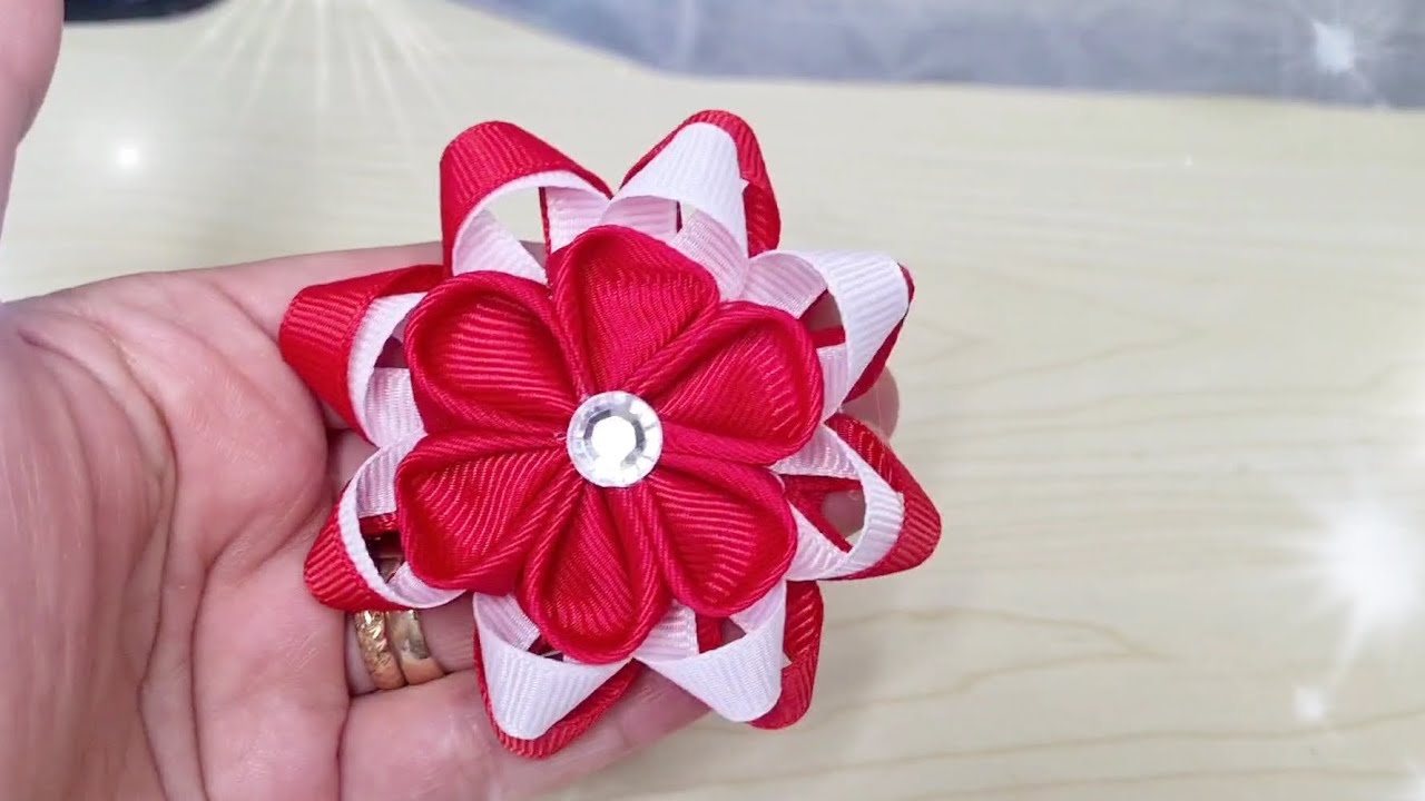How to make a Ribbon Flower hair bow/flower hair bow tutorial