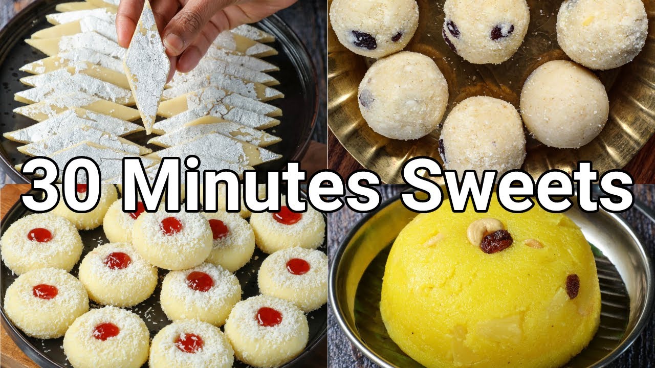 4 indian sweets recipes in just 30 mins for festival celebrations | quick & easy dessert recipes | Hebbar | Hebbars Kitchen