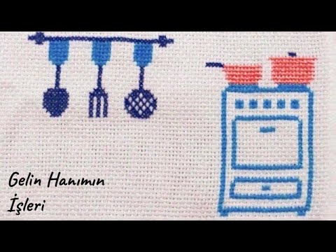 ETAMİN MUTFAK HAVLUSU İŞLEME | KANAVİÇE NASIL İŞLENİR | ANKASTRE OCAK MOTİFİ YAPIMI  Hand Embroidery