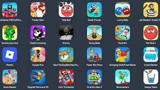 Squid Games,Sprunki survival,Hode Ball,Lucky Balls,Bowmasters,Count Master,Roblox,Death Puzzle