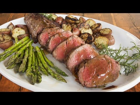 Grilled Beef Tenderloin Recipe with Red Wine Shallot Reduction - on a Primo XL Oval Kamado