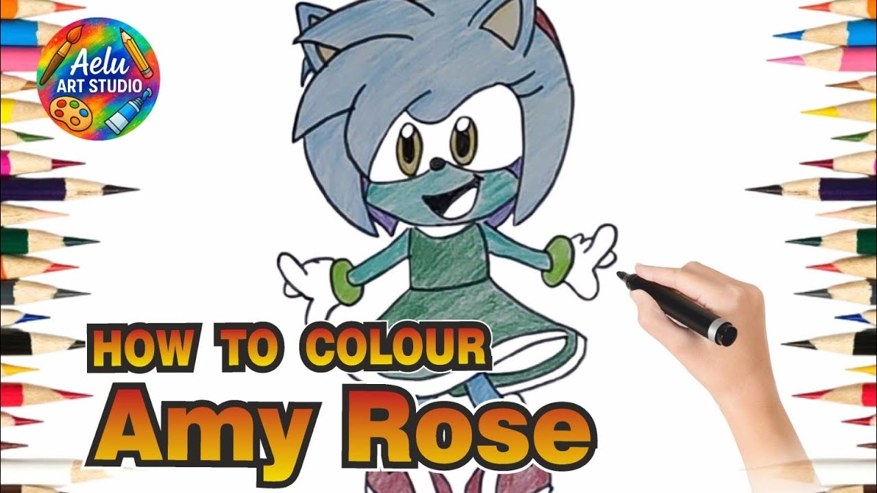How to Colour Amy Rose | Easy Cartoon Coloring for All Ages | Aelu Art ...