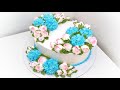 Торт с голубыми Гортензиями и Розами(крем БЗК). /Cake with blue Hydrangeas and Roses.