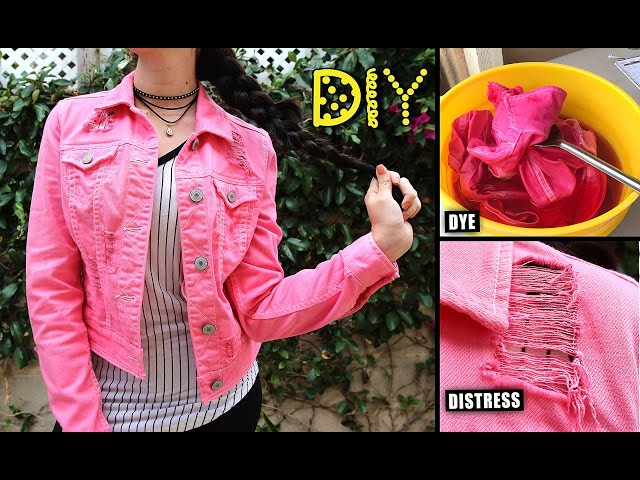 TIE DYE BLACK AND PINK DENIM JACKET SECOND HAND