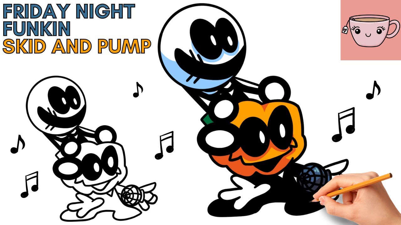 How To Draw Skid And Pump From Friday Night Funkin Tep By Step Como ...