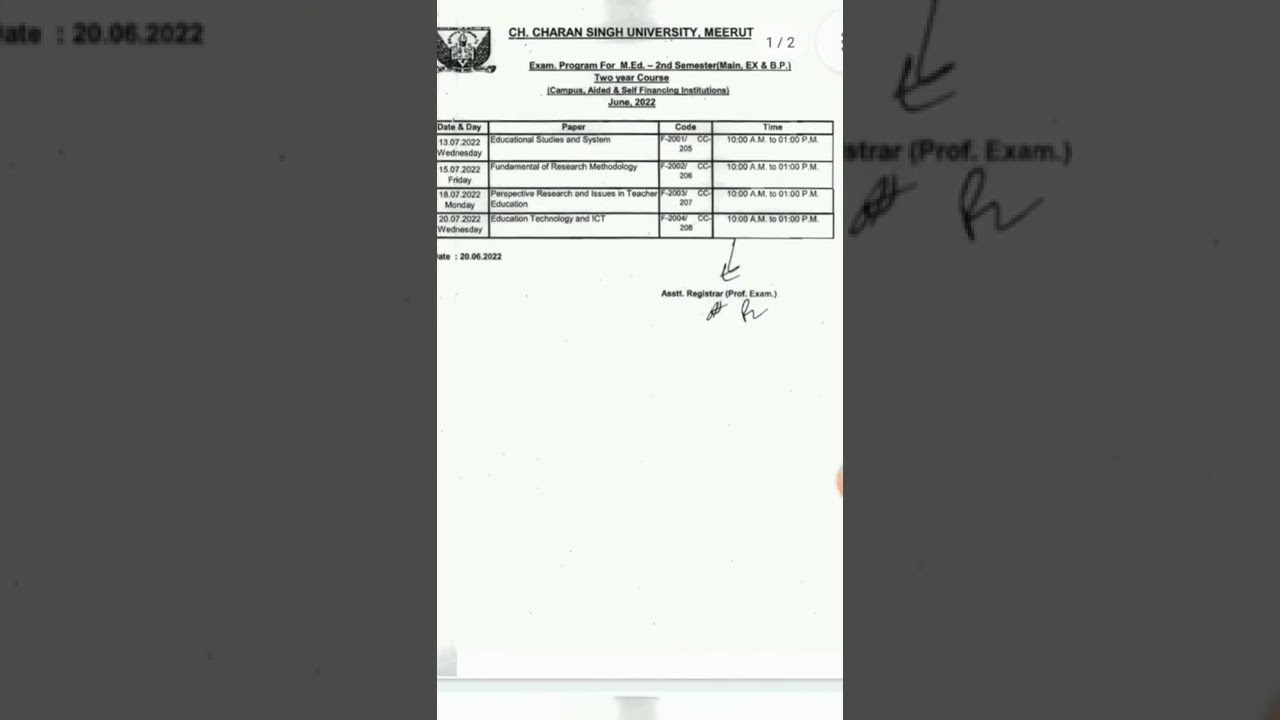 date sheet 2nd semester and 4th semester 2022 ccs university Meerut