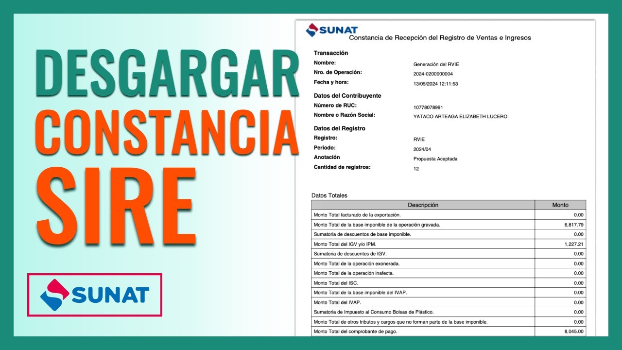 Volver a Descargar la CONSTANCIA de Recepeción SIRE - SUNAT - YouTube