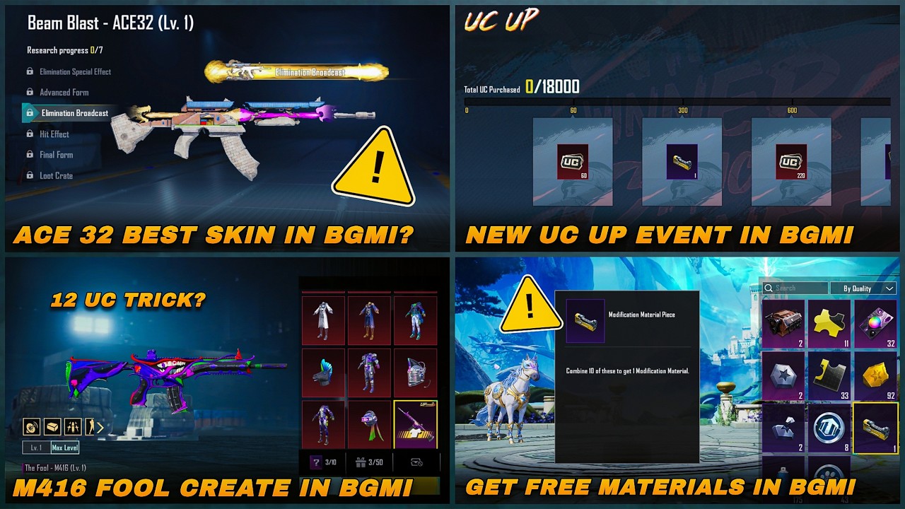 BGMI New Events 2026 🔥 ACE32 Skin, UC Up Event, 12 UC Trick & Free Materials Guide
