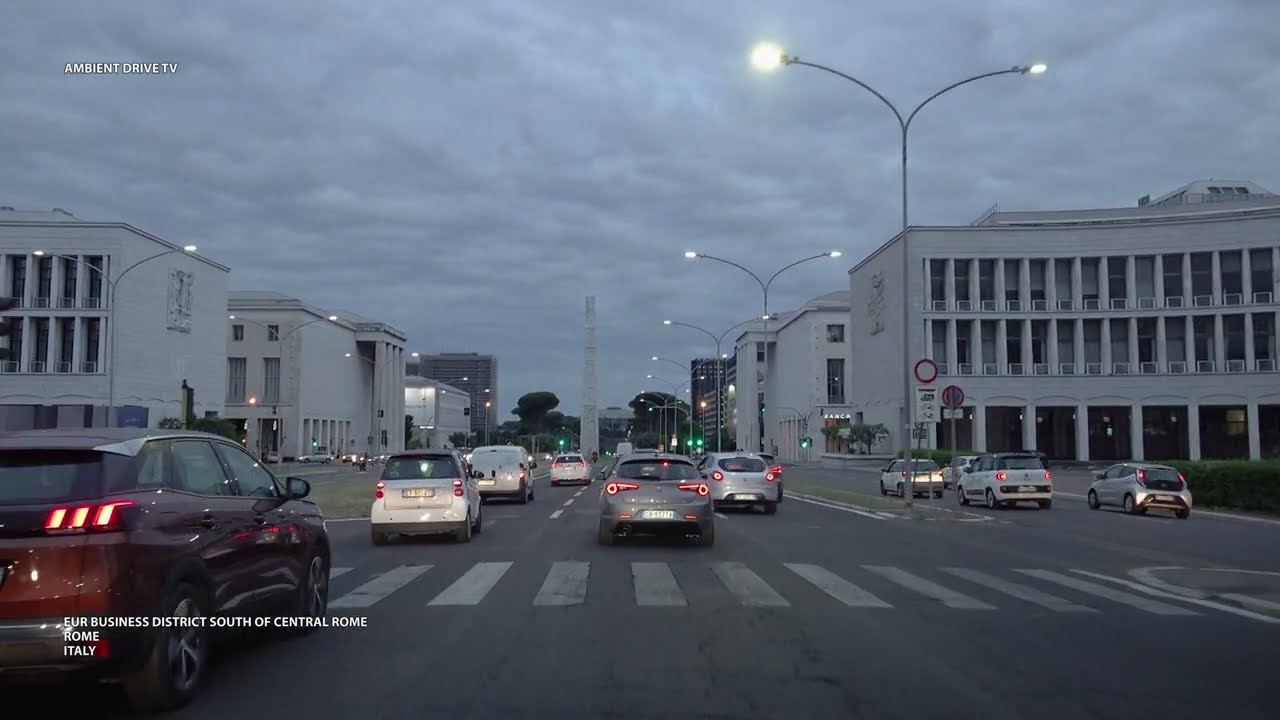 DRIVING ROME ITALY 4K - EUR BUSINESS DISTRICT SOUTH OF CENTRAL ROME - AMBIENT DRIVE TV