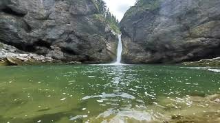 3D VR180 10 Minutes Waterfall Meditation to calm down, nature sound people swimming tiny lake