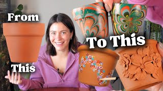 How to upgrade plain terra cotta pots 6 ways