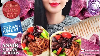 ASMR Mukbang SaladStop El Nino Vegan Buritos, Purple Potato Chips & Pocari Sweat @michloveeatasmr screenshot 2
